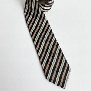 ALEXANDER JULIAN COLOURS Men's Black/Tan Stripe Handmade Silk Necktie sz OS